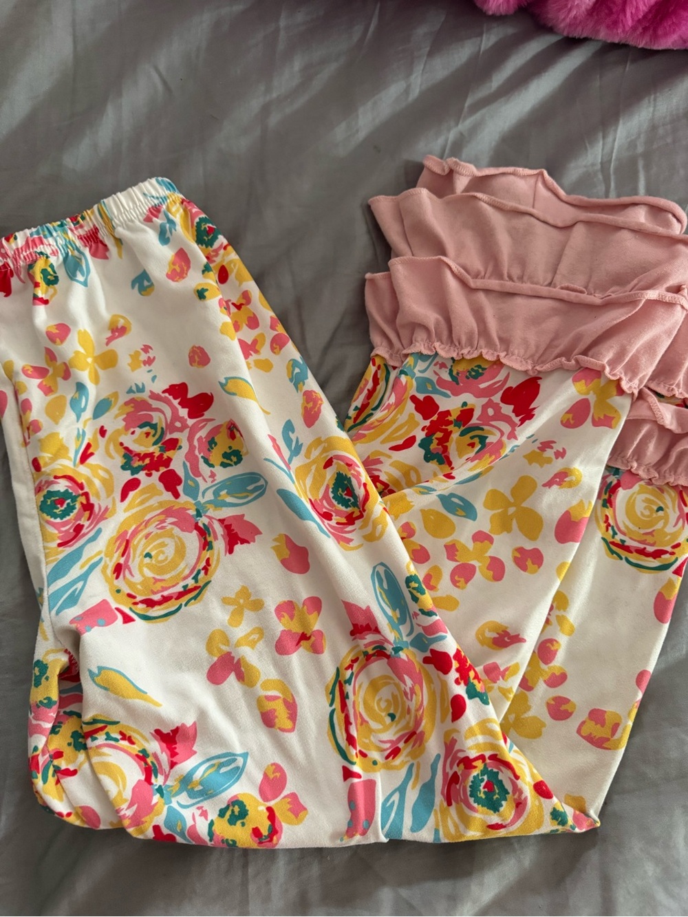 Floral Ruffle Pants -Pink, Yellow & Teal & Dusty Rose Ruffle long sleeve
